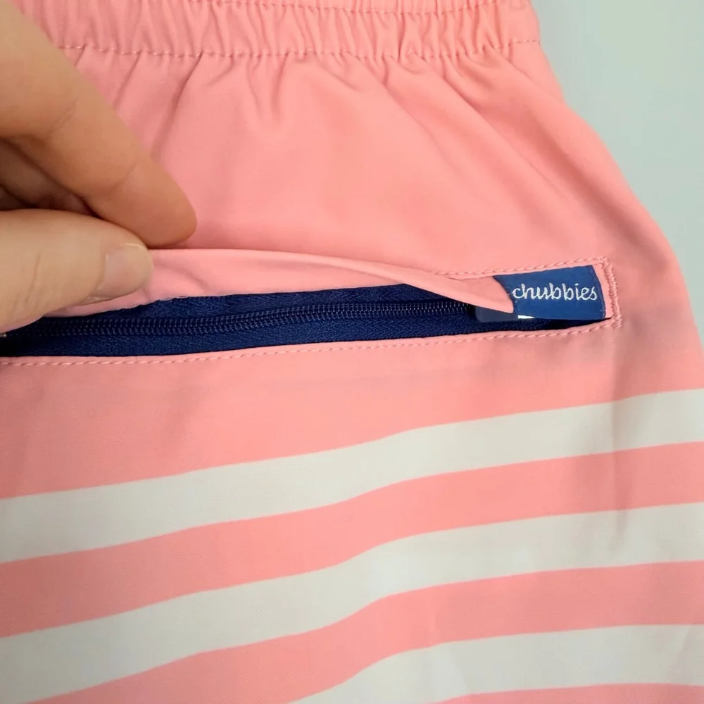 Chubbies Swim Trunks Men's XL Pink Blue Striped Stretch 7 Inch Inseam